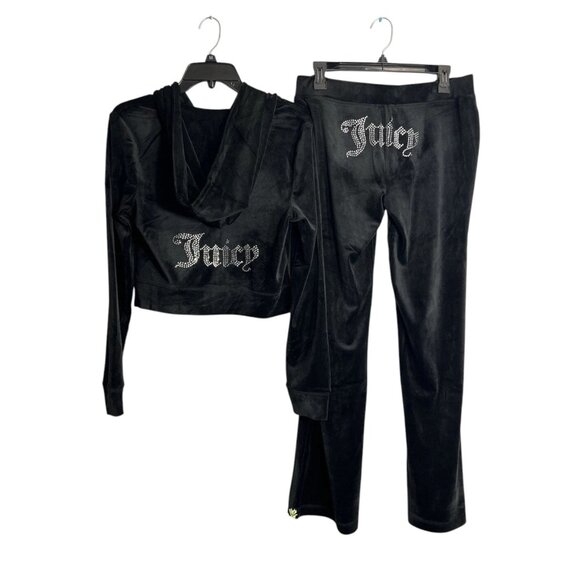 JUICY COUTURE Velour Tracksuit Matching 2 PC Set Bling Sweatsuit Black NWT - Picture 10 of 14